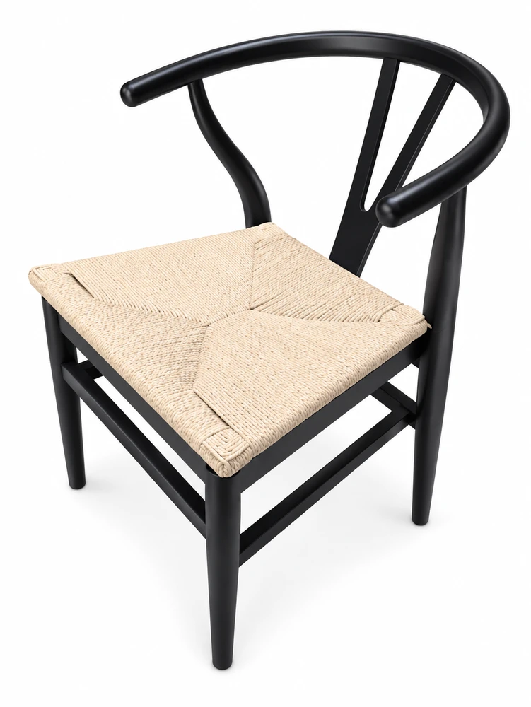 Black Wishbone chair with rattan seat